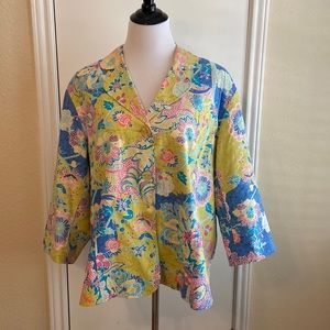 Coldwater Creek jacket. Gorgeous print in bright blues, pinks & green